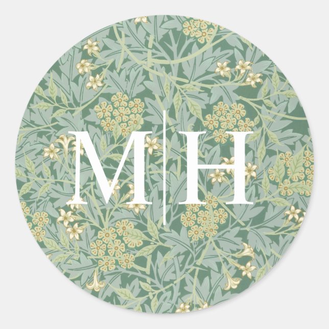 Sello de Sobre de Boda con Monograma Floral Verde  (Anverso)