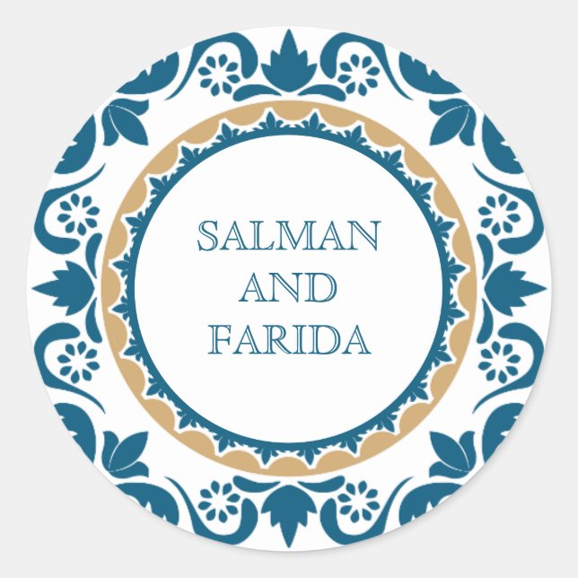 Sello de sobre de boda de mosaico persa azul elega (Anverso)