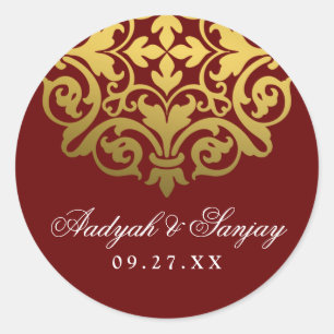 Sello de Sobre de Boda Rojo Burgundy Mandala Dorad