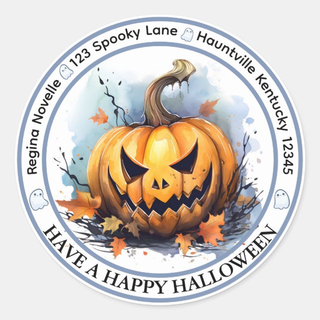 Sello de sobre de calabaza de Halloween acuarela (Anverso)