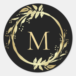 Sello de Sobre de Corona de Navidad Negro Oro Mono