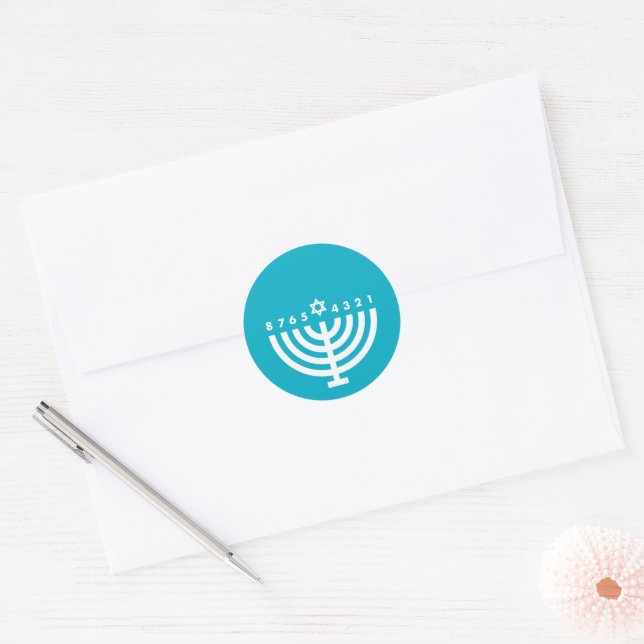 Sello de Sobre de Menorah de Hanukkah Azul Turques (Sobre)