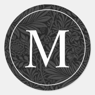 Sello de Sobre de Monograma Blanco Floral Negro El