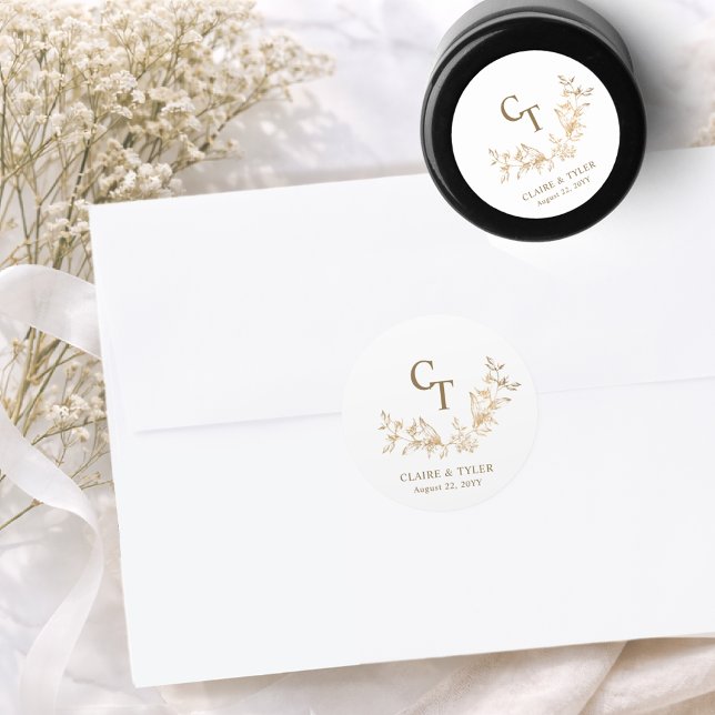 Sello de Sobre de Monograma de Boda Dorado Chic /  (Subido por el creador)