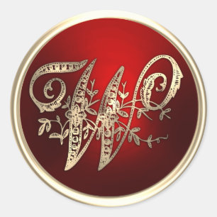 Sello de sobre de monograma rojo y dorado W