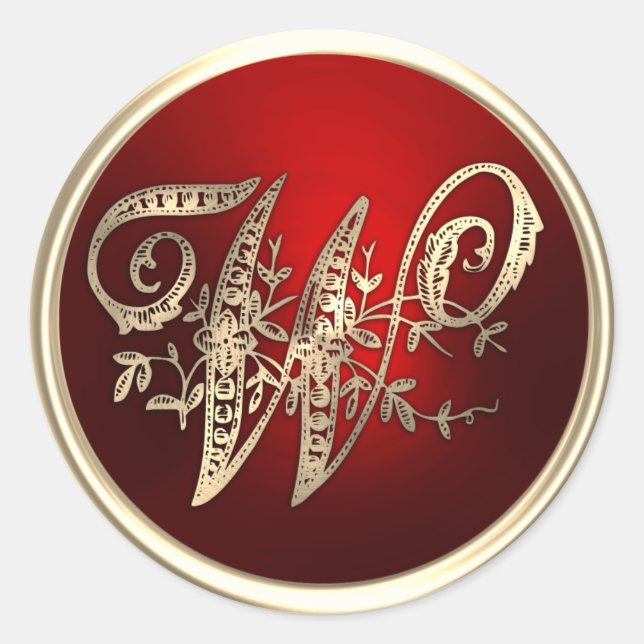 Sello de sobre de monograma rojo y dorado W (Anverso)