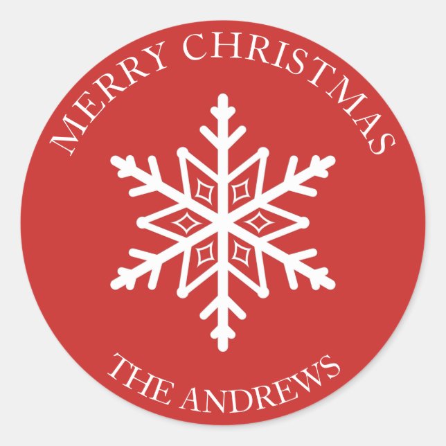 Sello de sobre de Navidad de copo de nieve rojo y  (Anverso)