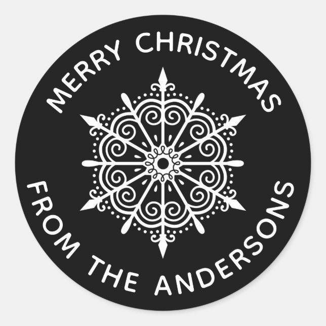 Sello de Sobre de Navidad Negro Blanco Copo de Nie (Anverso)