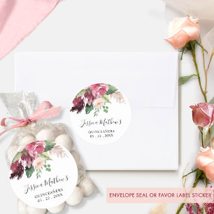 Sello de Sobre Floral Burgundy y Rosa / Favor