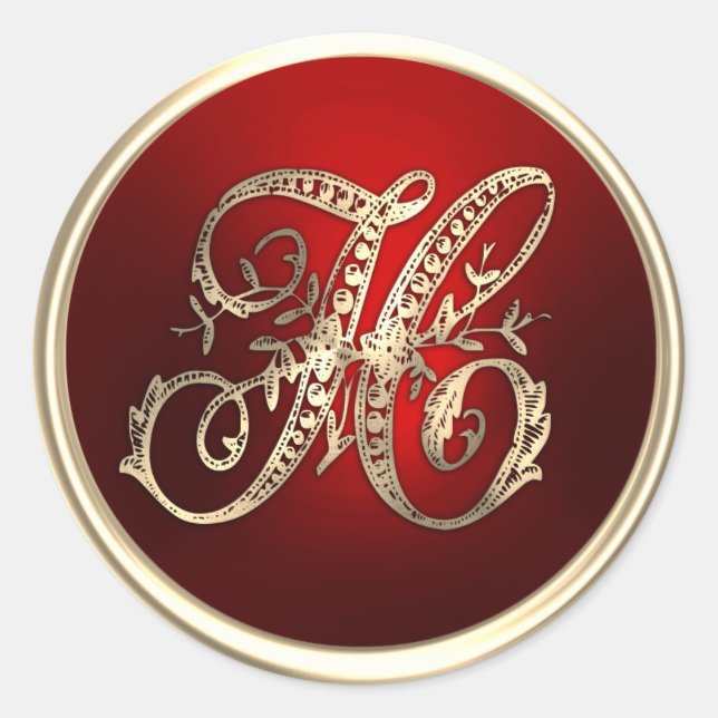 Sello de sobre H de monograma en oro y rojo (Anverso)