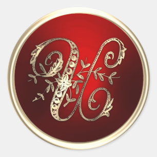 Sello de sobre U de monograma rojo y dorado