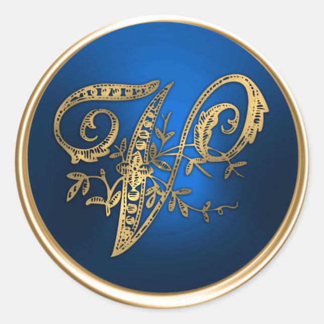 Sello de sobre V de monograma dorado y azul (Anverso)
