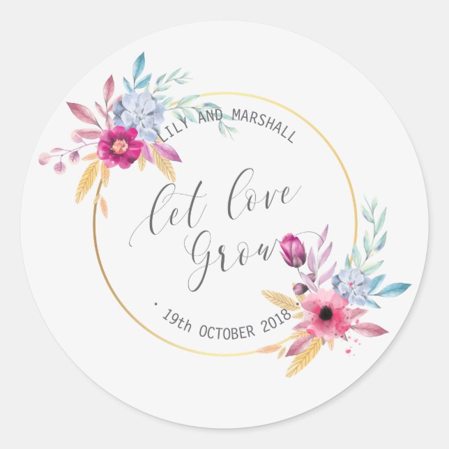 Sello de sticker de boda floral elegante Sr. & Sra (Anverso)