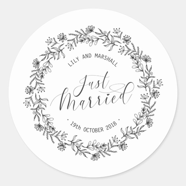 Sello de Sticker Personalizado Recién Casados Flor (Anverso)