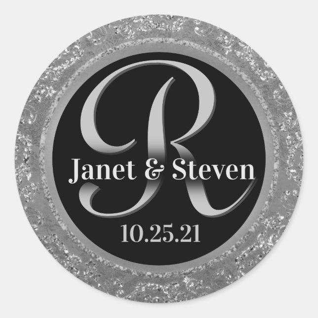 Sello de vidrio plateado Monograma y nombres (Anverso)