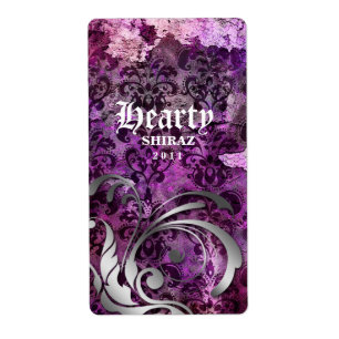 Sello de vino de bodas de vintage Damask Plata mor