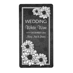 Sello de vino de bodas elegante Dahlia Floral Blac