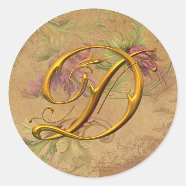 Sello del Boda del monograma D de oro floral de la (Anverso)