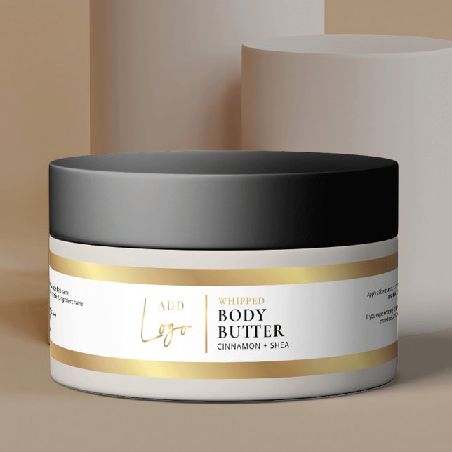 Sello elegante blanco y dorado de 4 oZ de 120 ml d (Elegant white and gold cosmetic container wrapper style label with space for ingredients & your logo)