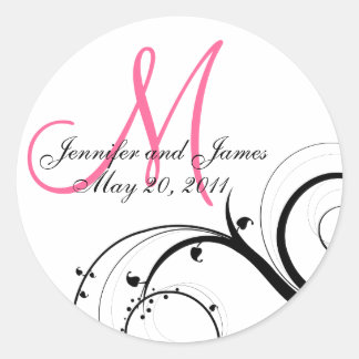 Sello elegante de Boda de Swirl Monograma Rosado C