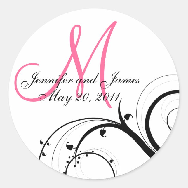 Sello elegante de Boda de Swirl Monograma Rosado C (Anverso)