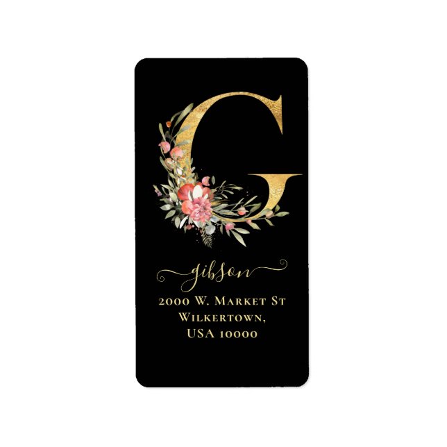 Sello elegante de dirección floral de monograma G  (Frente)