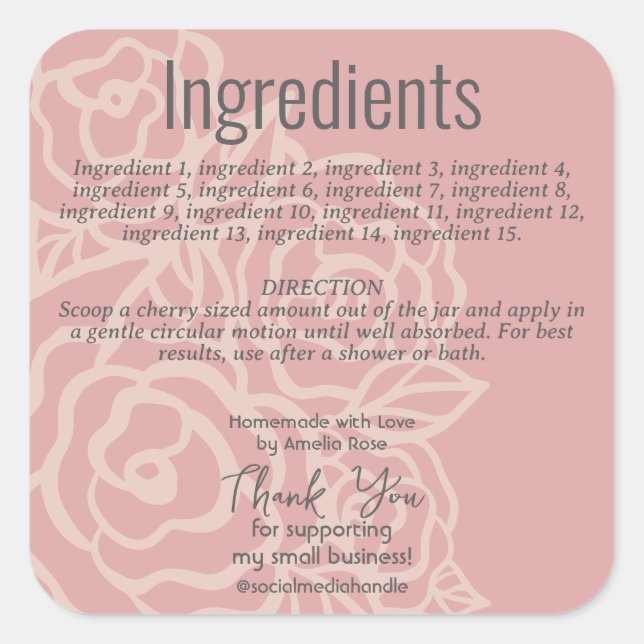 Sello elegante de ingredientes florales rosa de co (Anverso)