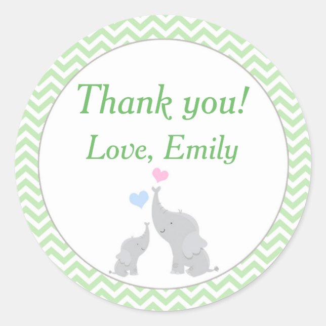 Sello Elephant Favor Mint Green Unisex Baby Shower (Anverso)