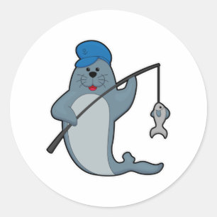 Sello en la pesca con caña y pescado