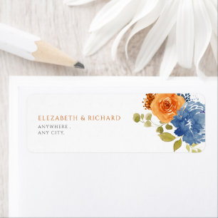 Sello floral de Naranja quemado azul de la Marina