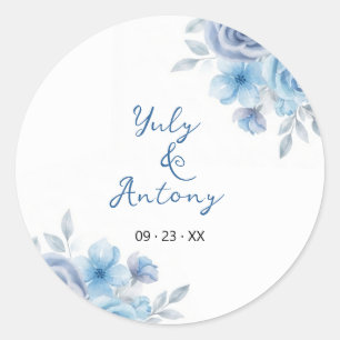 Sello floral de rosa azul polvoriento suave modern