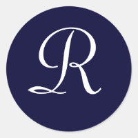 Sello inicial "R" del monograma blanco y azul de l