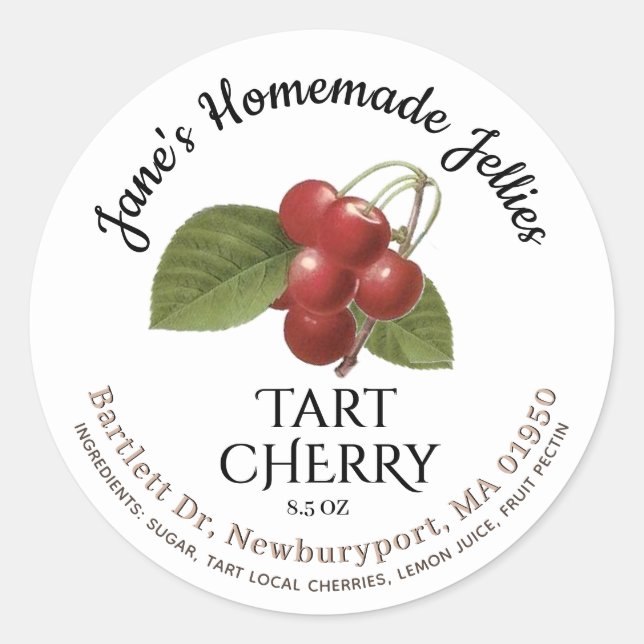Sello Jelly Vintage Tart Cherry Casero Preserve (Anverso)