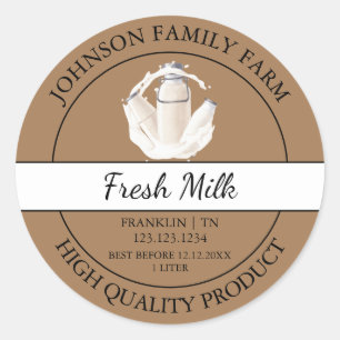 Sello marrón de leche fresca de granja