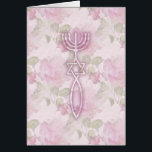 Sello mesiánico floral<br><div class="desc">El sello mesiánico, en rosa en un fondo floral. El sello, a partir del siglo I, es una combinación de un Menorah, un símbolo judío antiguo, así como el Ichthys, un símbolo antiguo de la fe cristiana y de los seguidores de Yeshua, creando una estrella de David en la intersección....</div>