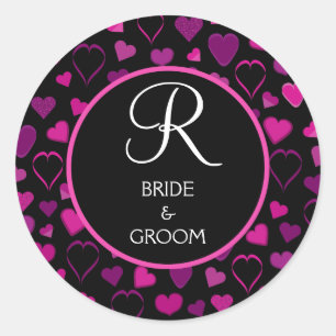 Sello monográfico Boda de diseño de corazón negro 