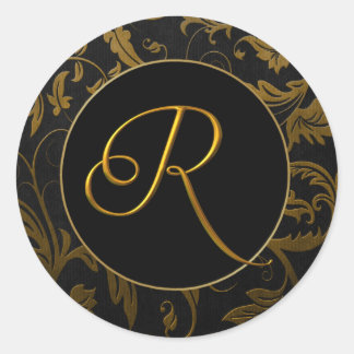Sello Monograma R Oro y Damasco Negro