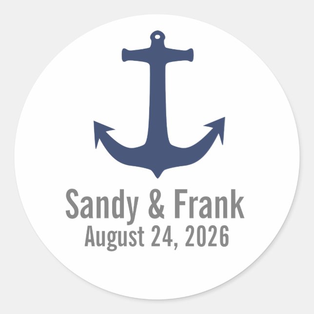 Sello Nautical Anchor Personalized Wedding Sticker (Anverso)