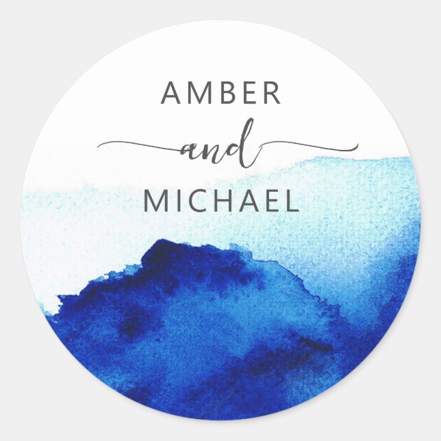 Sello para sobres azul índigo de escritura moderna (Anverso)