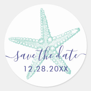 Sello para sobres Azul Verde azulado Starfish Beac