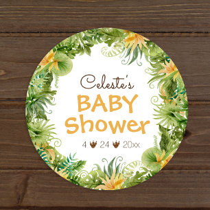 Sello para sobres Baby Shower blanco de dinosaurio