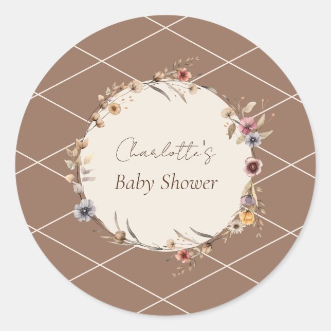 Sello para sobres Baby Shower color floral beige (Anverso)
