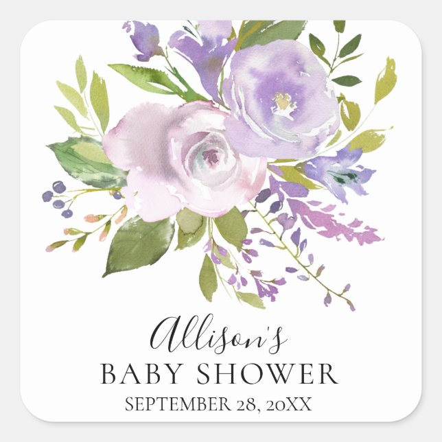 Sello para sobres Baby Shower con flores Lavender (Anverso)