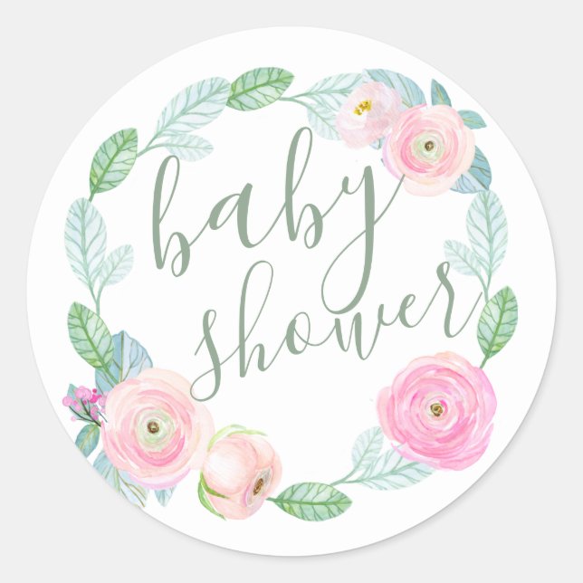 Sello para sobres Baby Shower con flores rosadas (Anverso)