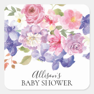 Sello para sobres Baby Shower con flores rosadas y