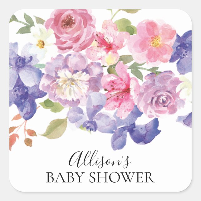 Sello para sobres Baby Shower con flores rosadas y (Anverso)