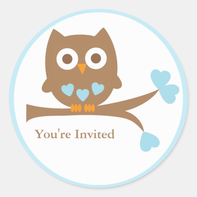 Sello para sobres Baby Shower de búho azul (Anverso)