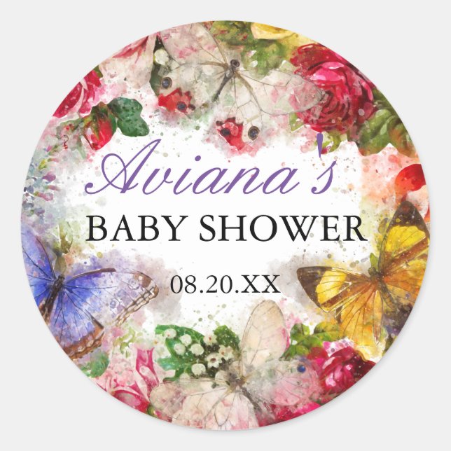 Sello para sobres Baby Shower de Butterfly Garden (Anverso)