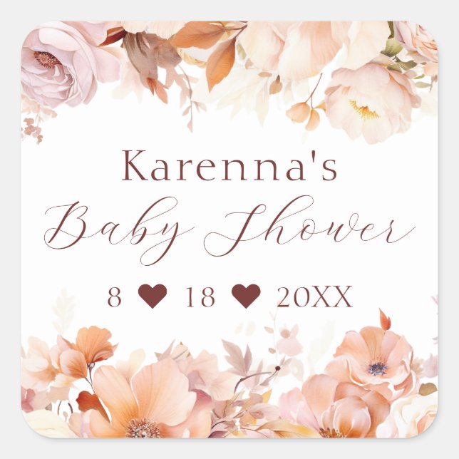 Sello para sobres Baby Shower de caída floral blan (Anverso)