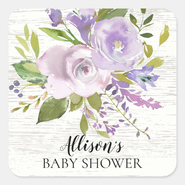 Sello para sobres Baby Shower de flores de lavanda (Anverso)